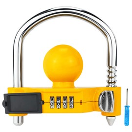 Funmit Trailer Lock Universal Hitch Lock with Combination Lock, fit 1-7/8", 2", 2-5/16" Coupler, Camper Accessories for Travel Trailers Boats Trucks Rvs Yellow