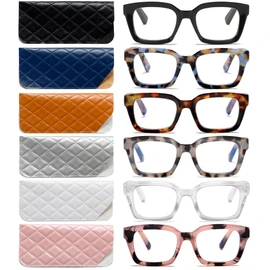 ZXYOO 6 Pack Oversize Square Design Reading Glasses for Women, Blue Light Blocking Computer Reader（6 pack Mix +1.75）