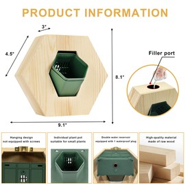 QUOAOT Hexagonal Wooden Wall, Self Watering Living Vertical Wall Planter Indoor, Wooden Frame Planter Wall Decoration Home Office 2pc