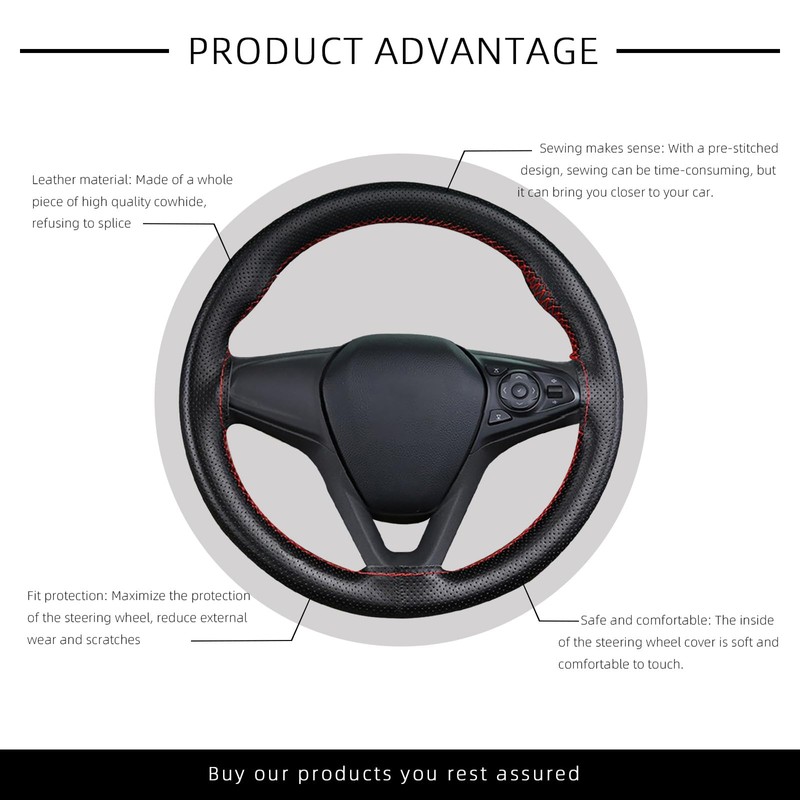Micro Fiber Leather Steering Wheel Cover, DIY Sewing with Needle