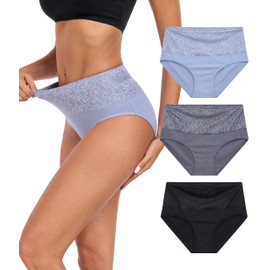 ANLIQI Womens Briefs Cotton Underwear High Waist Tummy Control Hipster Panties Pack Full Coverage Soft Breathable Undies for Ladies Underpants(3BDN,M)