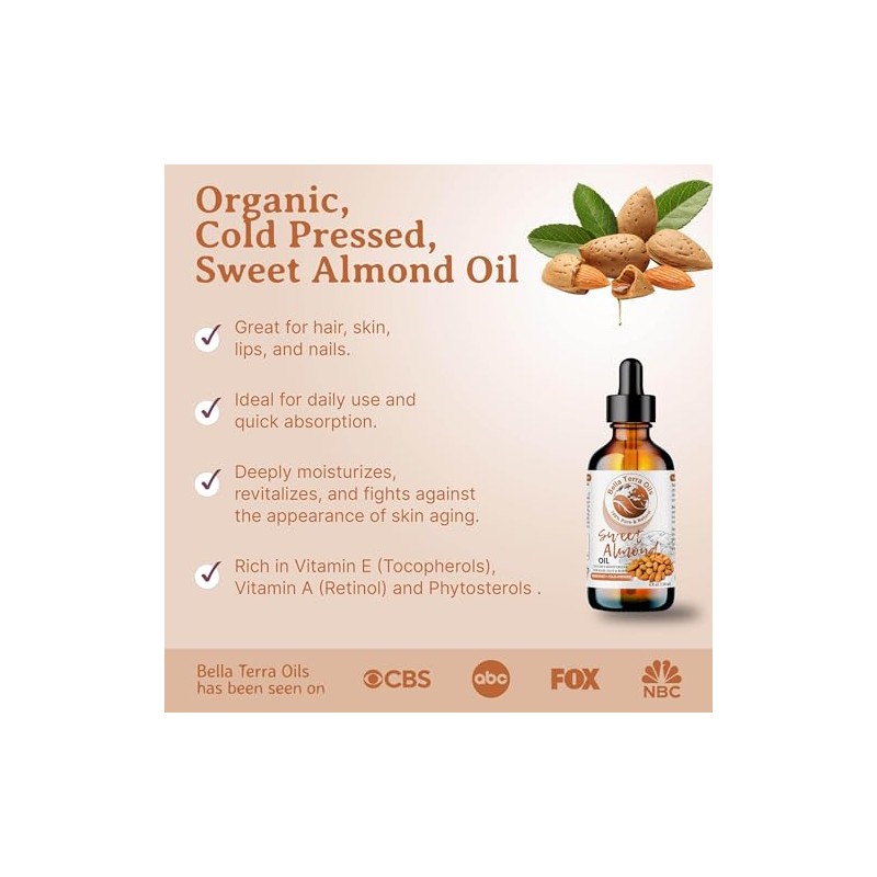 Aceite de Almendras Dulces Orgánico Sweet Almond Oil, Cold-Pressed, Unrefined,