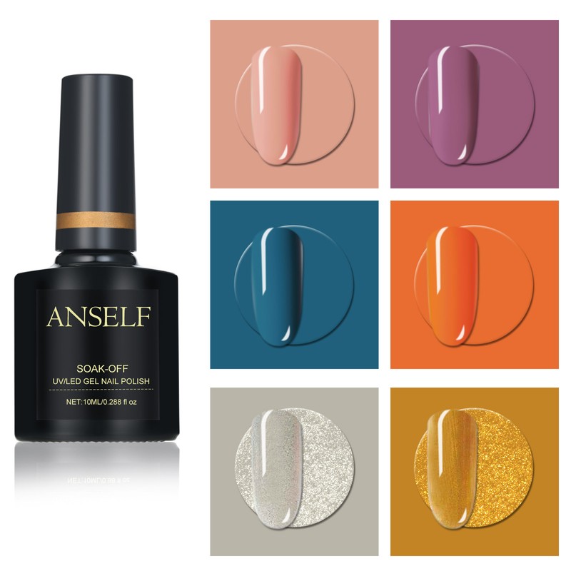 Anself 6PCS/Set Gel Nail Polish Set Multi-colors Odorless Long Lasting