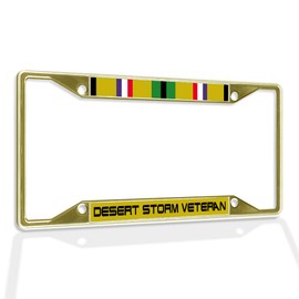 Fastasticdeals Metal Insert License Plate Frame Desert Storm Veteran B Weatherproof Car Accessories Gold 4 Holes Solid Insert
