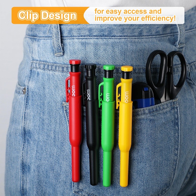 Hiboom 4 Pack Mechanical Carpenter Pencils with 24 Refills, 2.8