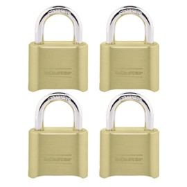Master Lock Candado de combinación dorado, cerradura de puerta para valla o cobertizo, cerradura pequeña con código personalizable para almacenamiento en interiores o exteriores, paquete de 4, 175EC4