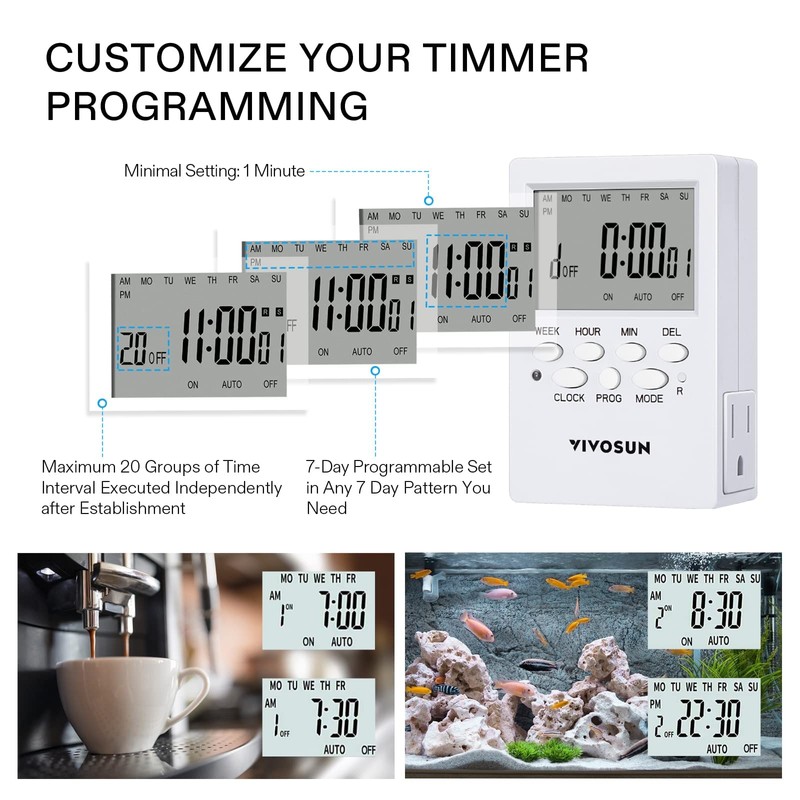VIVOSUN Digital Timer Outlet 7 Day Programmable Digital Outlet Timer