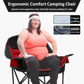 Youtanic Oversized Camping Chair, Portable Folding Camping Chairs with Side Pocket, Cup Holder and Carry Bag, Heavy Duty Outdoor Camping Chairs for Adults, Fishing, Sports, Trip, up to 400lbs, Style 5