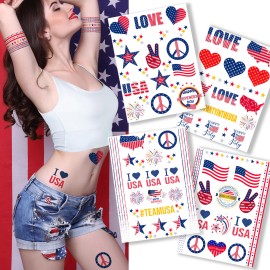 Terra Tattoos Patriotic Theme Temporary Tattoos for Women, Men & Kids - 4 Sheets