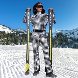 GS SNOWING Women's Ski Suit One Piece Snowsuits Insulated Waterproof Windproof Slim Winter Outdoor Onesies Ski Outfits Jumpsuits Houndstooth M