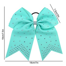 ZUYYON 12 Pcs Glitter Cheer Hair Bows 7 Inch Rhinestones Large Cheer Hair Bow Grosgrain Ribbon Hair Accessories for Teen Girls Softball Cheerleader(Turquoise)