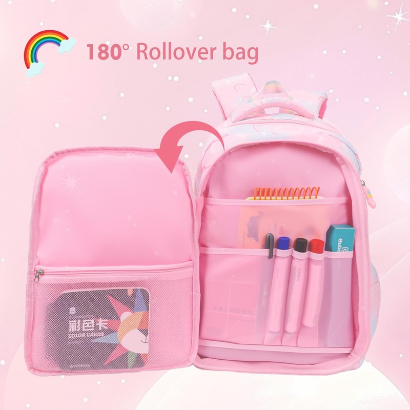 QJHEC Kawaii Starry Rainbow Backpack for Girls – Butterfly Bookbag