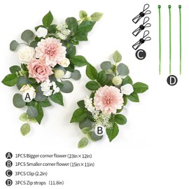 WEIERYUE(Pack of 2) Artificial Flowers Decorations,Artificial Arch Backdrop Garlandfor Ceremony Party Reception Entrance Welcome Easel Door Floral Decor Wall Home Entryway Outdoor(Ash Powder)