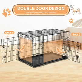 Dog Crate, 24 Inch Small Dog Kennel, Portable Dog Cage with Divider Panel, Foldable Metal Travel Dog Crate, Wire Dog Kennel with Double Door, Leak-Proof Pan Tray for Indoor Outdoor Use