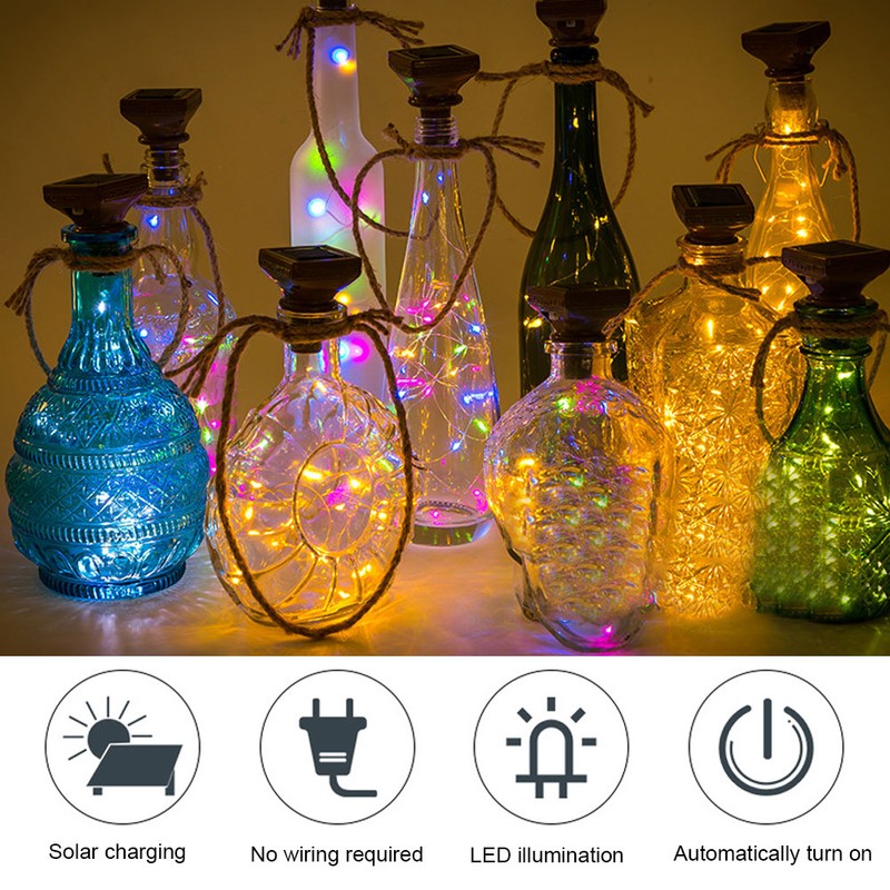 6PCS 20LED Solar String Lights Waterproof Wine Bottle Cork Lamp