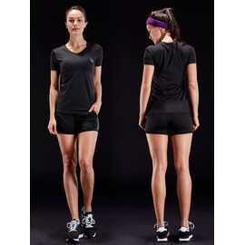NELEUS Women's 3 Pack V Neck Compression Running Shirt Workout Clothes,8016,Black/Grey/Burgundy,3XL