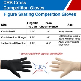 CRS Cross Competition Figure Skating Gloves. Fitted Glove for Ice Skate, Dance, Roller Skaters and Cheerleading. Available in Both Youth and Adult Sizes (Black, Youth Small)