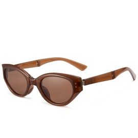 Cyxus Folding Polarized Sunglasses Cat Eye for Men Women Easy Carry Foldable Sunglasses UV400 Protection P1181 Dark Brown