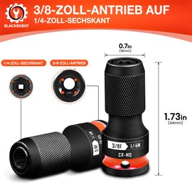 2-Piece Impact Wrench Bit Adapter, 3/8 Inch Square Drive to 1/4 Inch Hex Socket Adapter, for Impact Wrench, CR-MO Steel, Red