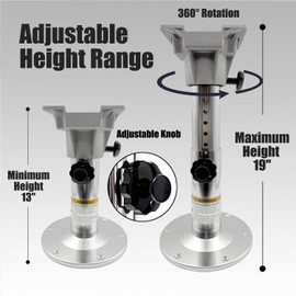 Hotkesa Boat accessories New Aluminum Adjustable Boat Seat Pedestal Smooth 360° Rotation,Height Adjustable from 13" to 19", High Durability, Suitable for Most Vessel Seat(Silver Pesestal)