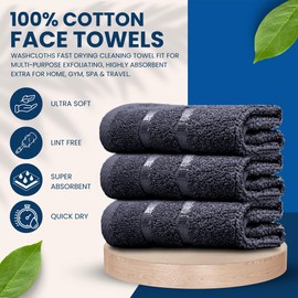 Towelogy® Luxury Egyptian Cotton Face Cloth Flannel Fingertip Towels Set 500 GSM Supersoft and Highly Absorbent Washcloths 30x30 cm (Pack 6, Black)
