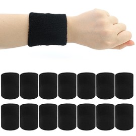 Pack of 14 Sweatbands Wrists, Black Elastic Sweatbands Set Sweatband for Men Women Tennis Basketball Children Football Running