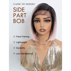 Joedir Ombre Pink Bob Wig with Side Part Synthetic Lace Front Wigs with Baby Hair 10 Inch Short Straight Bob Wig for Black Women