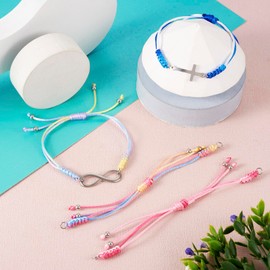 PandaHall 8pcs Nylon Braided Adjustable Cord Half Finished Bracelet Rope Beading Wave Thread for Wrist Ankle Jewelry Making