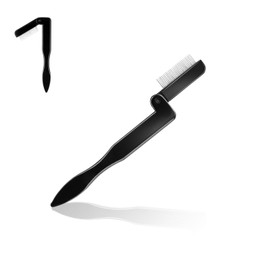 Folding Stainless Steel Eyelash & Eyebrow Comb Separator, Portable Makeup Brush for Women Girls, Durable Brow Tool - Black