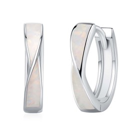 Twoowl Opal Creole Earrings 925 Sterling Silver Opal Huggie Earrings Jewellery for Women Girls Men, Sterling Silver, No Gemstone