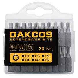DAKCOS T25 Torx Bit, 20PCS Impact Driver Bits, 1/4" Screwdriver Bit Sets, Premium S2 Alloy Steel Bits, 25mm Long