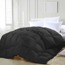 zzlamb Lightweight Feather Down Comforter Black, All Season Warm Duvet Insert for Queen Bed, Durable & Breathable Cotton-Blended Shell Down Proof Duvet with Corner Tabs, Queen Size 90''x90'' Black