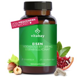 vitabay Vitabay Iron High Dose 319 mg - 120 Vegan Iron Capsules - Iron Bisglycinate Iron Tablets High Dose Iron Supplements - Iron Supplement for Oxygen Transport, Energy Metabolism & Immune System