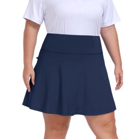 MoFiz Women Plus Size Golf Tennis Skirt Skort with Mesh Short Knee Length Pleated Workout Skirt Navy,3XL