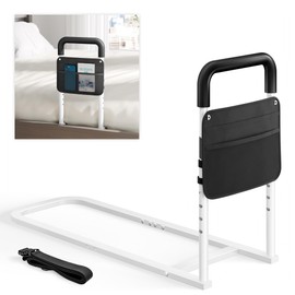 Bed Rails for Elderly Adults Safety - Adjustable Flat-Tube Design Bedrail for seniors with Storage Pocket and Non-Slip Handle for Getting in&out of Bed, hold up to 300LBs - Fits Twin Full Queen King