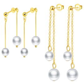 CPSLOVE Womens Girls Shell Pearl Earrings 925 Sterling Silver Earrings Baroque Style Front and Back Pearl Earrings Drops Dangles Gold Earrings