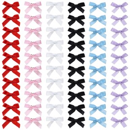 PPhtony Mini Hair Bow Clips 60Pcs Mixed Color Small Cute Satin Hair Ribbon Bowknot Barrettes Pins Claws for Women Girls Teens Braids Hair Decoration (Mixed Color)