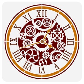 FINGERINSPIRE Gear Clock Painting Stencil 11.8x11.8 inch Reusable Cyborgpunk Clock Pattern Drawing Template DIY Vintage Clock Decoration Stencil for Painting on Wood Wall Fabric Paper Furniture