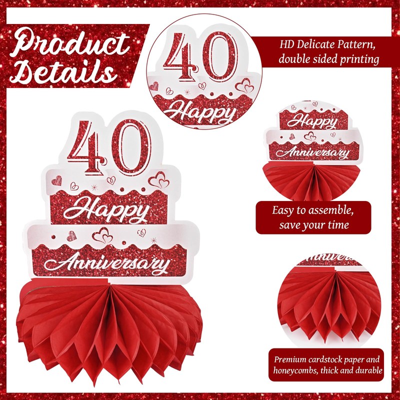 HZHSGLY 9PCS Ruby Wedding Anniversary Decorations, 40th Anniversary Decorations Romantic
