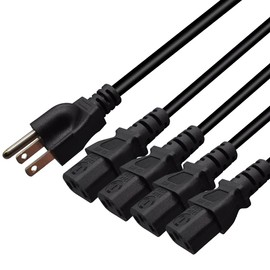 Computer Power Splitter Cord, NEMA 5-15P to 4X C13 - C13 Y-Cable, Power Cord Y Splitter Cable - Power 4 Monitors at Once (6ft/2m, 5-15P to 4XC13)