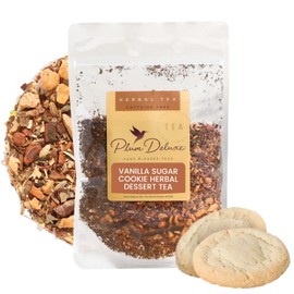 Plum Deluxe Vanilla Sugar Cookie Herbal Dessert Tea – 4 oz Loose Leaf Blend with Natural Vanilla & Floral Notes - Caffeine-Free, Relaxing Evening Tea for Desserts & Treats - Perfect for Tea Infusers