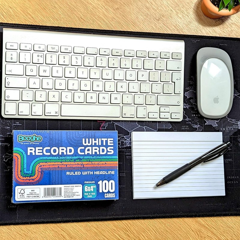 Booghe A6 White Record Cards - Ruled with Headline, 100