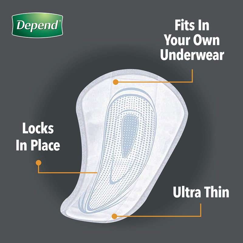 Depend Incontinence Shields for Men, Light Absorbency, 58 Count, Packaging