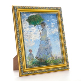 GULETHUN 5x7 Frame, Vintage Picture Frames, Home Decor Antique Gallery Poster Photo Frames 5 by 7, Ornate Gold Dimensional Floral Carvings with Blue Accent, Horizontal or Vertical Display