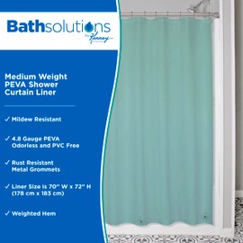 Kenney KN61437 Medium Weight 5 Gauge Waterproof PEVA Shower Curtain Liner with Rust-Resistant Metal Grommets and Weighted Magnetic Hem for Bathroom, 70" W x 72" H, Dusty Blue, 1-Pack