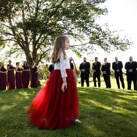 Girl Toddler Full-Length Straight Tulle Tutu Lace Back Party Flower Girl Dress (7-8 Year, Sleeve-Wine red)