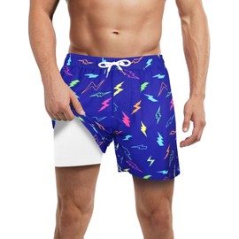 LUCOWEE Lightning Swim Trunks with Compression Lined for Men no Chafe Boxer Brief Lined Swimming Trunks Quick Dry UPF 50+ Stretchy 5.5 inch Inseam Bathing Suit Shorts Large