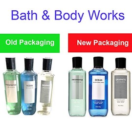 Bath and Body Works - Paquete de 3 unidades 2 en 1 para cabello  gel corporal de agua dulce, grafito y ocano. 10 onzas                                