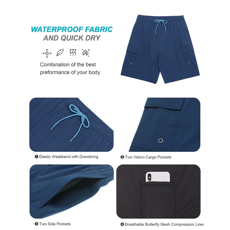 SILKWORLD Mens Swim Trunks Quick Dry Bathing Suits Compression Liner