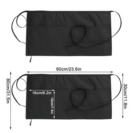MytaYt Pack of 2 Waiter's Apron Black Short Cooking Apron Men Women Black Waist Apron with 3 Pockets Black Apron Waterproof for Restaurants, Cafes, Bar, black